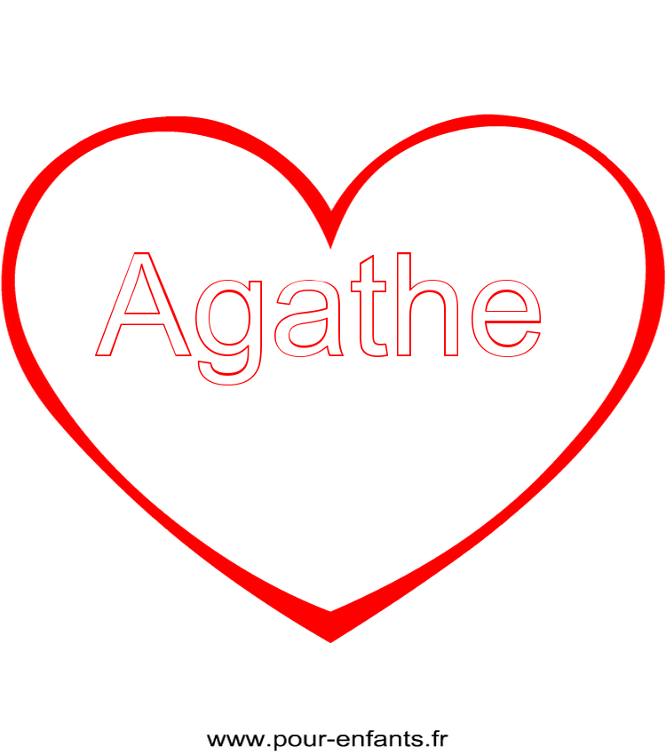 imprimer prénom Agathe pour faire un coloriage avec dessin de coeur