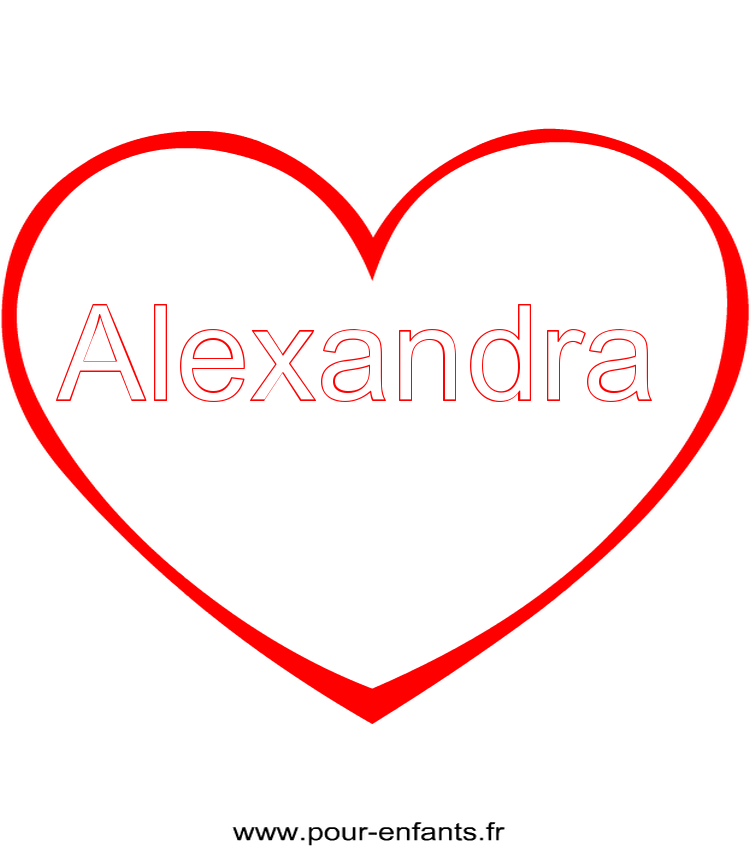 imprimer prénom Alexandra pour faire un coloriage avec dessin de coeur