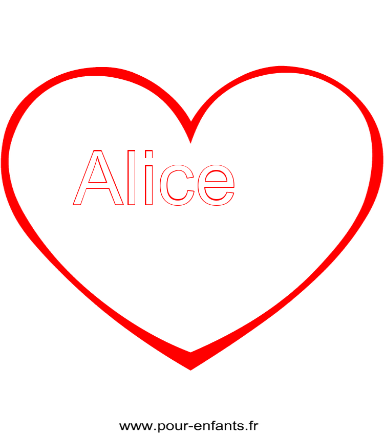 imprimer prénom Alice pour faire un coloriage avec dessin de coeur