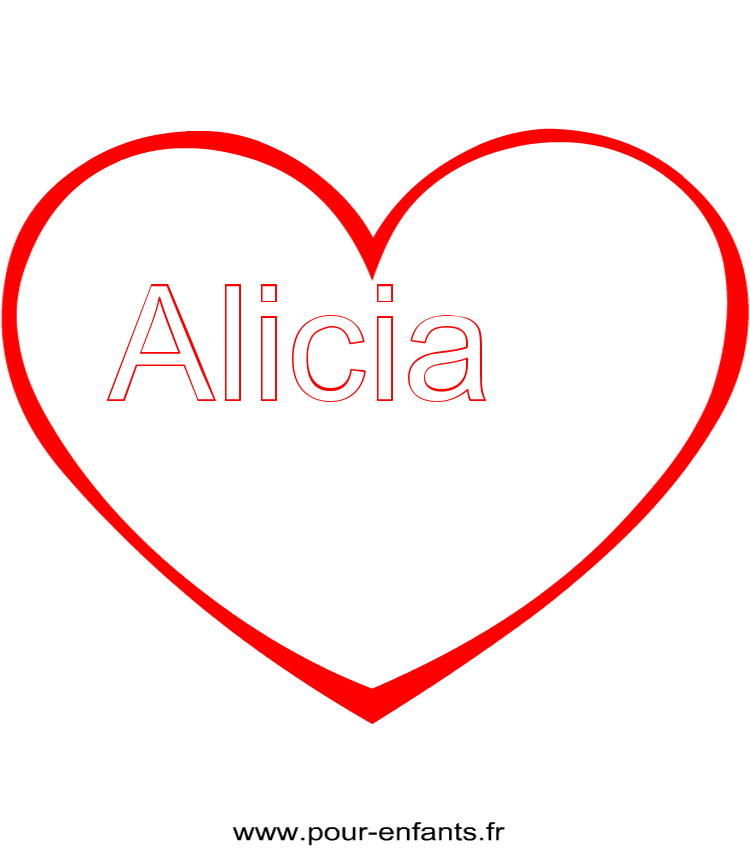 imprimer prénom Alicia pour faire un coloriage avec dessin de coeur