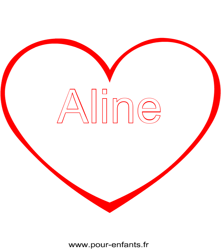 imprimer prénom Aline pour faire un coloriage avec dessin de coeur