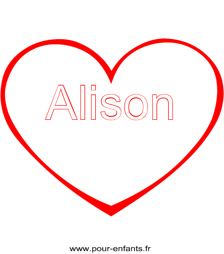 imprimer prénom Alison pour faire un coloriage avec dessin de coeur