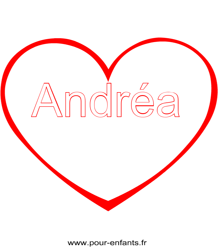 imprimer prénom Andrea pour faire un coloriage avec dessin de coeur