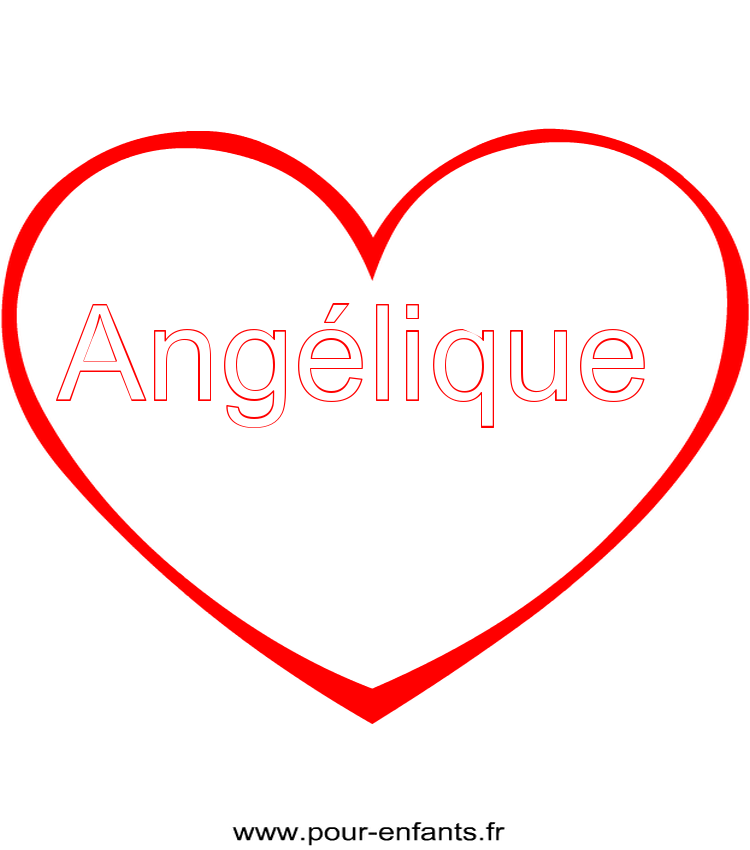 imprimer prénom Angelique pour faire un coloriage avec dessin de coeur