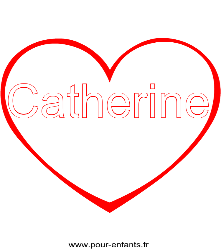 imprimer prénom Catherine pour faire un coloriage avec dessin de coeur