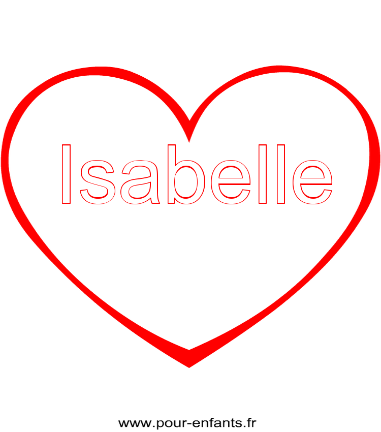 imprimer prénom Isabelle pour faire un coloriage avec dessin de coeur