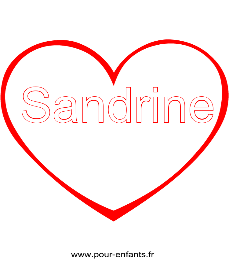 imprimer prénom Sandrine pour faire un coloriage avec dessin de coeur