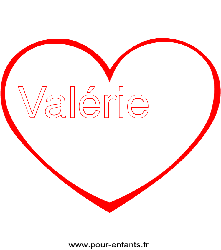imprimer prénom Valerie pour faire un coloriage avec dessin de coeur