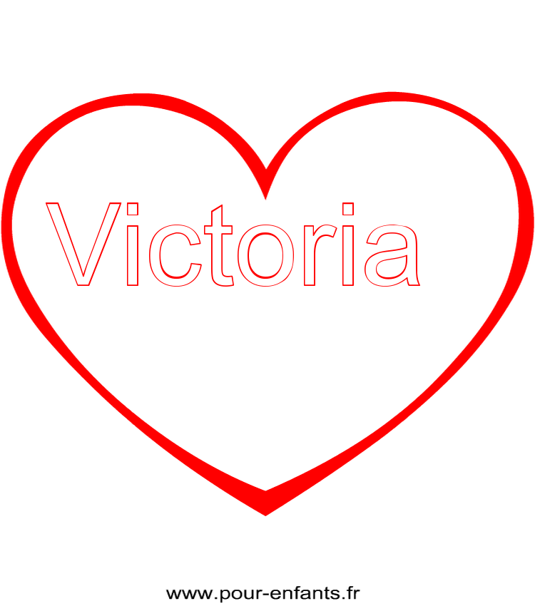 imprimer prénom Victoria pour faire un coloriage avec dessin de coeur