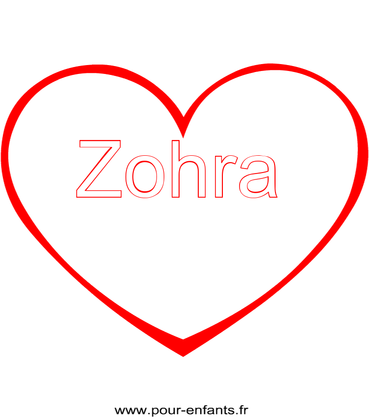imprimer prénom Zohra pour faire un coloriage avec dessin de coeur
