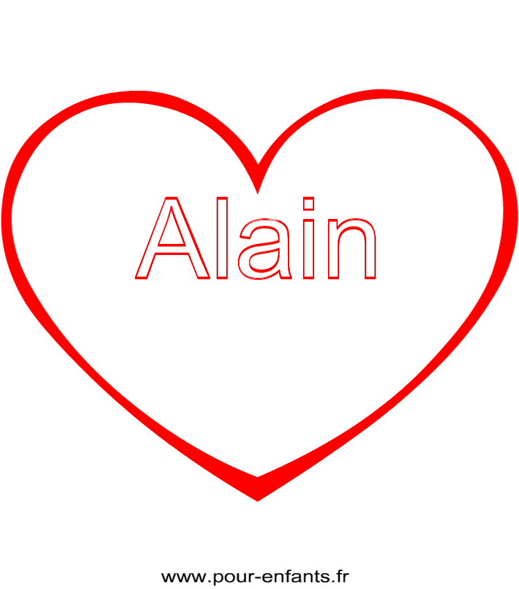 imprimer prénom Alain pour faire un coloriage avec dessin de coeur