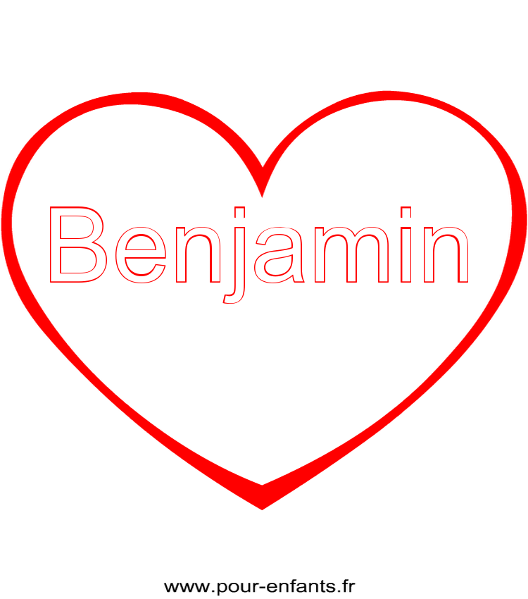 imprimer prénom Benjamin pour faire un coloriage avec dessin de coeur