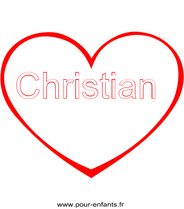 imprimer prénom Christian pour faire un coloriage avec dessin de coeur