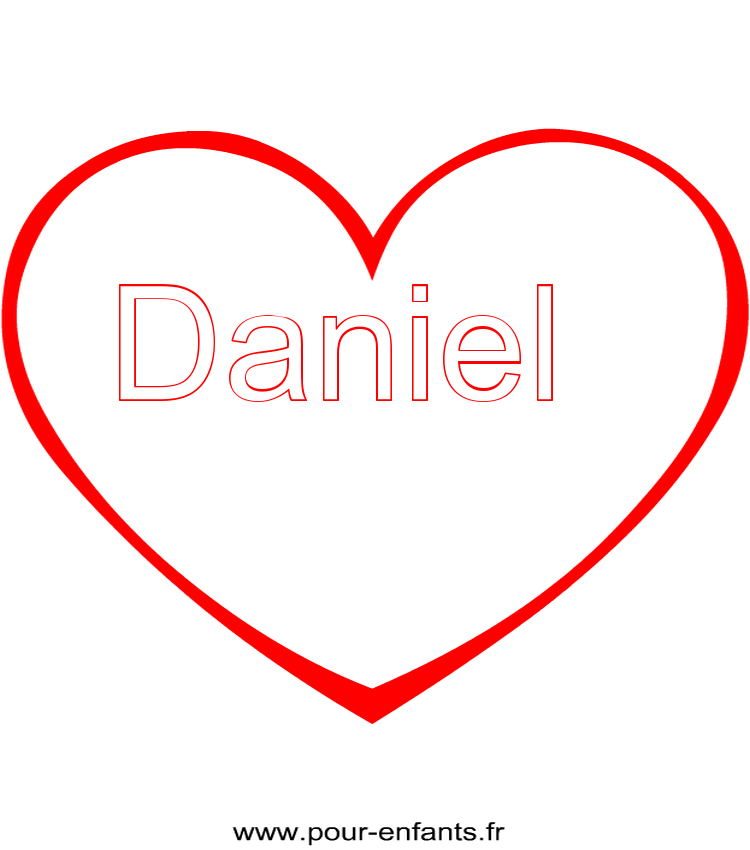 imprimer prénom Daniel pour faire un coloriage avec dessin de coeur