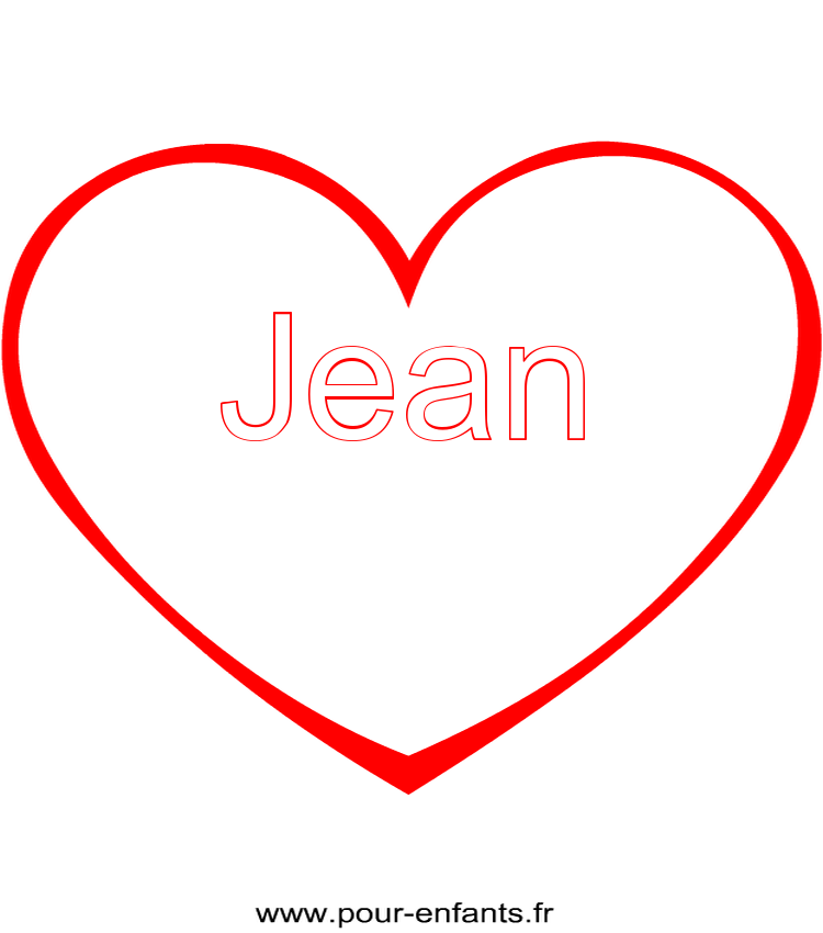 imprimer prénom Jean pour faire un coloriage avec dessin de coeur