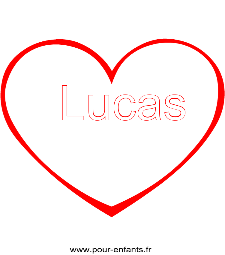 imprimer prénom Lucas pour faire un coloriage avec dessin de coeur