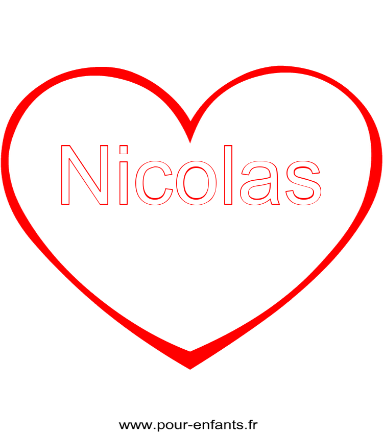 imprimer prénom Nicolas pour faire un coloriage avec dessin de coeur