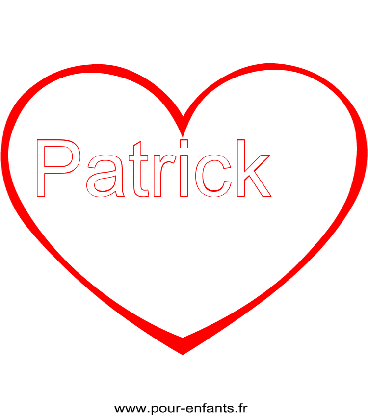 imprimer prénom Patrick pour faire un coloriage avec dessin de coeur