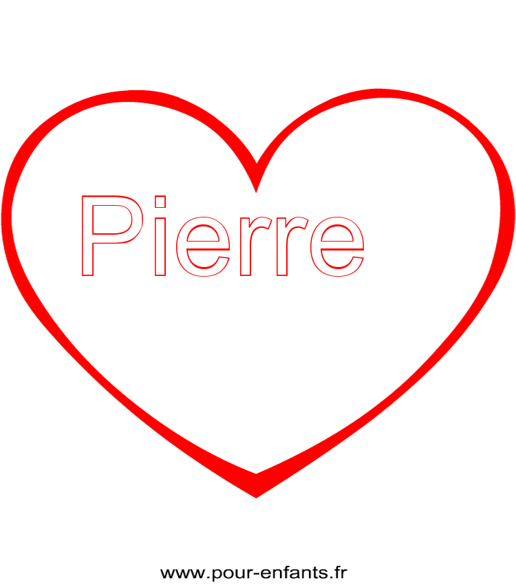 imprimer prénom Pierre pour faire un coloriage avec dessin de coeur